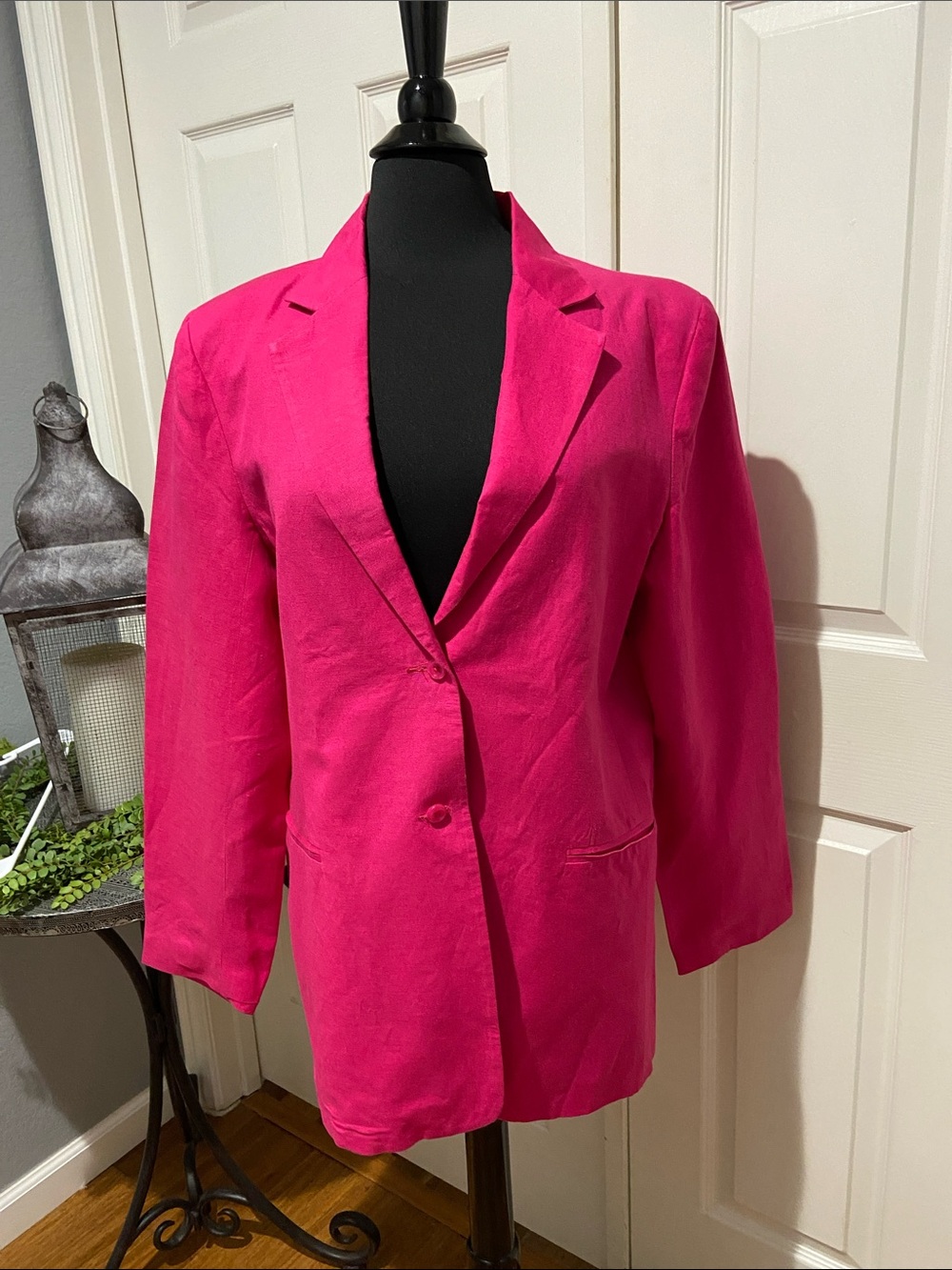Linen Fuchsia Single-Button Tailored Blazer 16 L